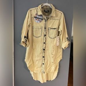 Thrill distressed women jean cotton long cardigan